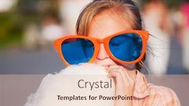  Presentation with cotton candy - Audience pleasing PPT theme consisting of teenage girl eating cotton candy backdrop and a lemonade colored foreground