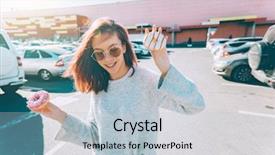  Presentation with street food - Beautiful slides featuring teenage girl eating donut outside backdrop and a lemonade colored foreground