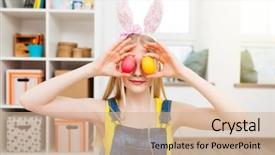  Presentation with girl teens - PPT theme consisting of teenage girl holding easter eggs background and a soft green colored foreground