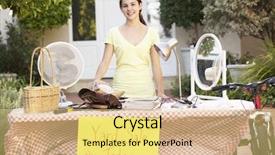 Presentation with yard sale - Theme with teenage girl holding yard sale background and a yellow colored foreground