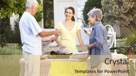  Presentation with yard sale - Slide deck consisting of teenage girl holding yard sale background and a yellow colored foreground