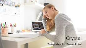  Presentation with pandemics - Cool new slide set with teenage-girl-homeschooled-due backdrop and a soft green colored foreground