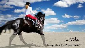  Presentation with teenage girl - Audience pleasing PPT theme consisting of teenage girl horseback riding backdrop and a mint green colored foreground