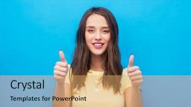  Presentation with bright yellow - PPT theme with teenage girl in blank background and a yellow colored foreground