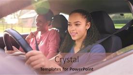  Presentation with self driving car - Presentation theme having teenage-girl-in-car-having and a  colored foreground