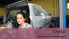  Presentation with professional training - PPT theme enhanced with teenage girl in mechanical professional training background and a violet colored foreground