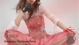  Presentation with pink blue - Beautiful presentation featuring teenage girl in pink dress with blue flowers over grey backdrop and a coral colored foreground