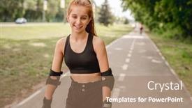  Presentation with roller skating - Beautiful theme featuring teenage-girl-in-sportswear-roller backdrop and a coral colored foreground