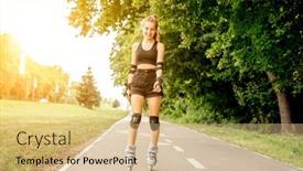  Presentation with roller skating - Beautiful theme featuring teenage-girl-in-sportswear-roller backdrop and a coral colored foreground