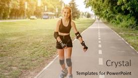  Presentation with roller skating - Beautiful presentation design featuring teenage-girl-in-sportswear-roller backdrop and a coral colored foreground