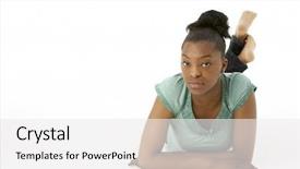  Presentation with stomach - Slide set having teenage girl laying on stomach background and a white colored foreground