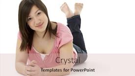  Presentation with teenage girl - PPT theme with teenage girl laying on stomach background and a soft green colored foreground