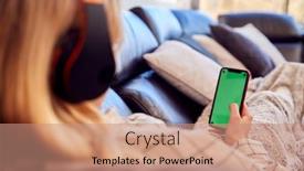  Presentation with teenage girl - PPT theme having teenage-girl-lying-on-sofa background and a coral colored foreground