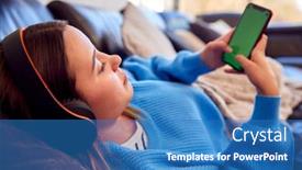  Presentation with teenage girl - Theme featuring teenage-girl-lying-on-sofa background and a teal colored foreground