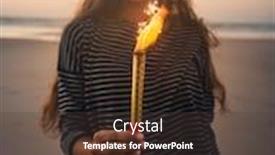  Presentation with fireworks - PPT theme consisting of teenage girl on the beach holding fireworks background and a tawny brown colored foreground