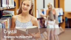  Presentation with girl teens - PPT theme featuring teenage girl picking a book background and a  colored foreground