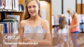  Presentation with girl teens - Presentation design featuring teenage girl picking a book background and a coral colored foreground