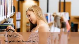  Presentation with child girl reading a book - Presentation theme featuring teenage girl picking a book background and a  colored foreground