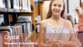  Presentation with teenage girl - Slides enhanced with teenage girl picking a book background and a coral colored foreground