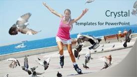  Presentation with teenage girl - Beautiful PPT theme featuring teenage girl rollerskating in park backdrop and a sky blue colored foreground