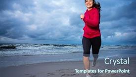  Presentation with teenage girl - Colorful PPT theme enhanced with teenage-girl-running-jumping backdrop and a ocean colored foreground