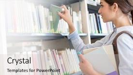  Presentation with child girl reading a book - Audience pleasing PPT layouts consisting of teenage girl searching for book backdrop and a soft green colored foreground