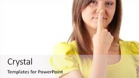  Presentation with teenage girl - Presentation theme enhanced with teenage-girl-showing-her-nose background and a lemonade colored foreground