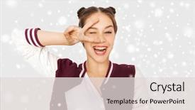  Presentation with girl teens - Colorful slides enhanced with teenage girl showing peace sign backdrop and a  colored foreground