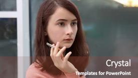  Presentation with girl teens - Presentation design featuring smoke inhalation - teenage girl smoking on window background and a  colored foreground