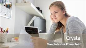  Presentation with teenage - Presentation theme enhanced with teenage girl studing for school background and a gray colored foreground