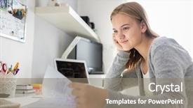  Presentation with middle school teens leisure activities - Presentation theme consisting of teenage girl studing for school background and a gray colored foreground