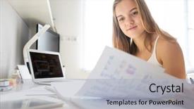  Presentation with middle school teens leisure activities - Presentation design featuring teenage girl studing for school background and a light gray colored foreground