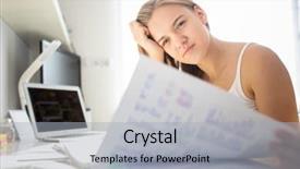  Presentation with middle school teens leisure activities - Cool new PPT theme with teenage girl studing for school backdrop and a light gray colored foreground