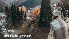  Presentation with winter river - Presentation theme with teenage-girl-traveler-wrapped background and a dark gray colored foreground