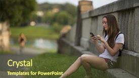  Presentation with girl teens - Slide set featuring teenage girl typing a message background and a  colored foreground