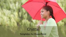  Presentation with under umbrella - Presentation theme having teenage girl under an umbrella outside background and a violet colored foreground