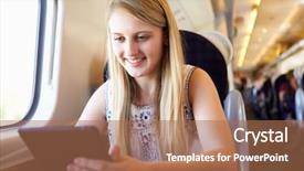  Presentation with journey - Amazing presentation theme having teenage girl using digital tablet on train journey backdrop and a coral colored foreground