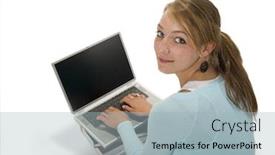  Presentation with teenage girl - Colorful slide deck enhanced with teenage-girl-using-laptop-computer backdrop and a light blue colored foreground