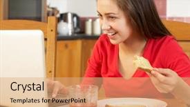  Presentation with girl teens - Slides consisting of teenage girl using laptop whilst background and a  colored foreground