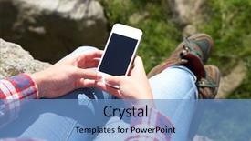  Presentation with mobile phone on car - Presentation design with house chimney with flying smoke background and a sky blue colored foreground.