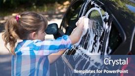  Presentation with girl teens - Presentation theme featuring teenage girl washing a car background and a  colored foreground
