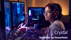  Presentation with teenage girl - Slides with teenage-girl-wearing-headset-gaming background and a navy blue colored foreground