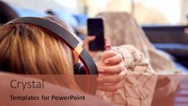  Presentation with teenage girl - Slide set consisting of teenage-girl-wearing-wireless-headphones background and a red colored foreground