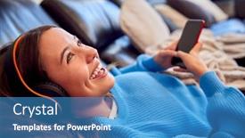  Presentation with teenage girl - Presentation theme enhanced with teenage-girl-wearing-wireless-headphones background and a teal colored foreground