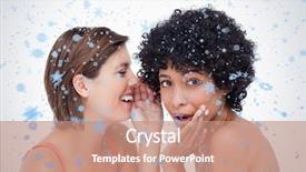  Presentation with falling snow - Audience pleasing PPT theme consisting of teenage girl whispering a secret to a surprised friend against snow falling backdrop and a coral colored foreground
