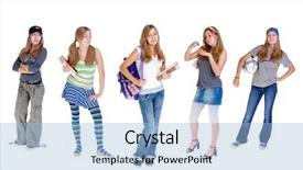  Presentation with group of three young girl - Audience pleasing PPT theme consisting of teenage girl with a constant backdrop and a  colored foreground