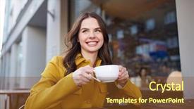  Presentation with people street - Beautiful presentation theme featuring teenage girl with cup drinking backdrop and a tawny brown colored foreground