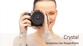  Presentation with teenage girl - Audience pleasing PPT layouts consisting of teenage girl with digital camera backdrop and a lemonade colored foreground