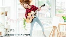  Presentation with high jump - Slide set enhanced with teenage-girl-with-guitar background and a sky blue colored foreground