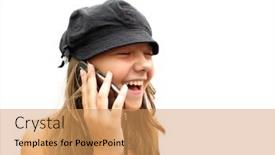  Presentation with teenage girl - PPT theme having teenage-girl-with-hat background and a coral colored foreground